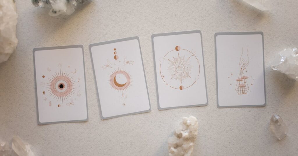pexels-photo-6766456-6766456 Top view of tarot cards and crystals, perfect for spiritual and mystical themes.