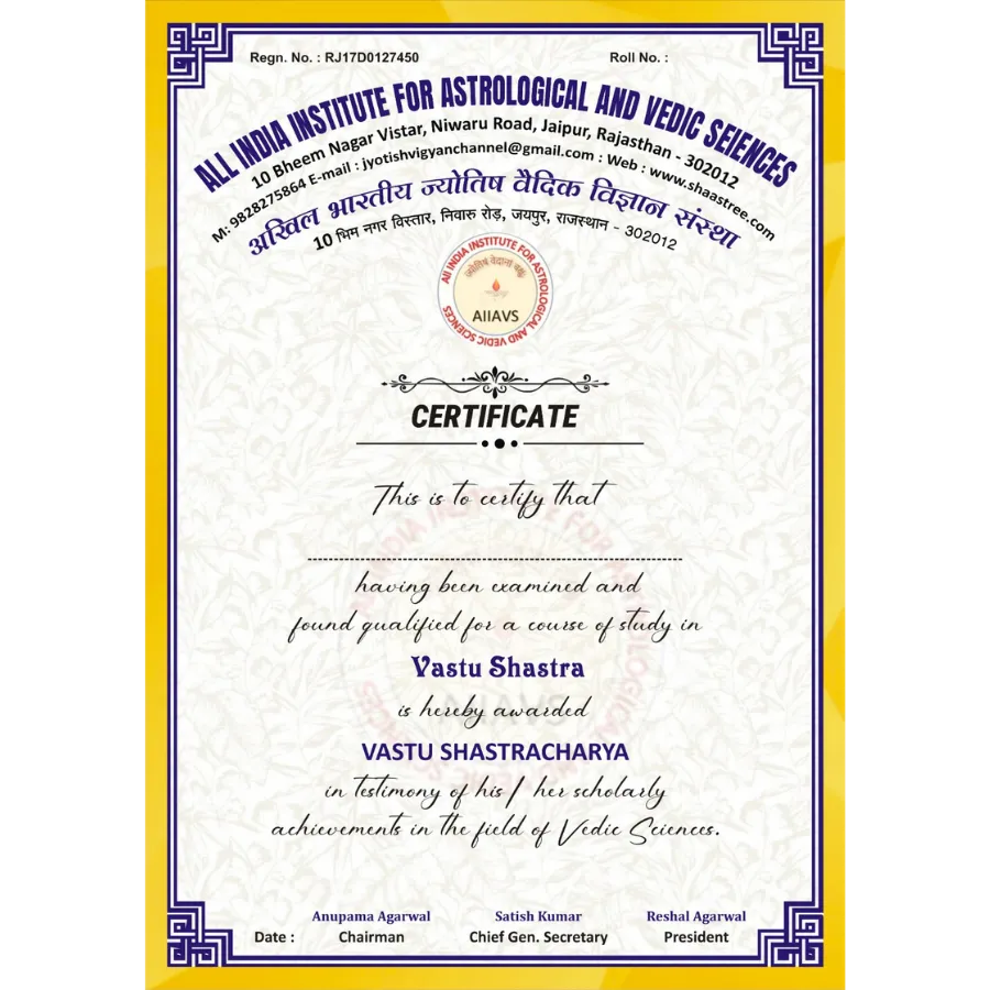Vastu Shastra Certificate